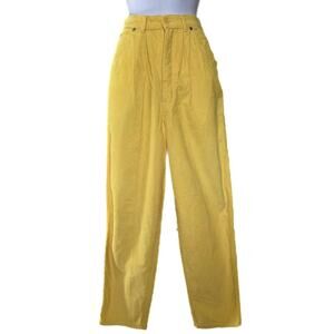Vintage 80s Sunshine Yellow Corduroy High Rise Relaxed Taper Crop Pants 25/26